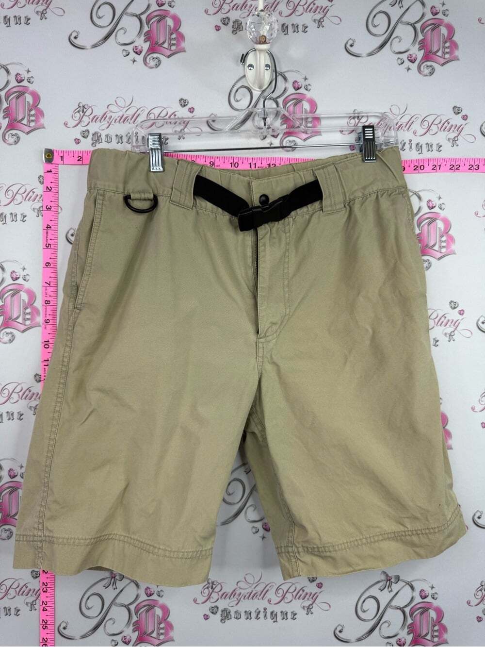 Club Monaco sport vintage Khaki Hybrid Shorts with Black Webbing Belt cargo
